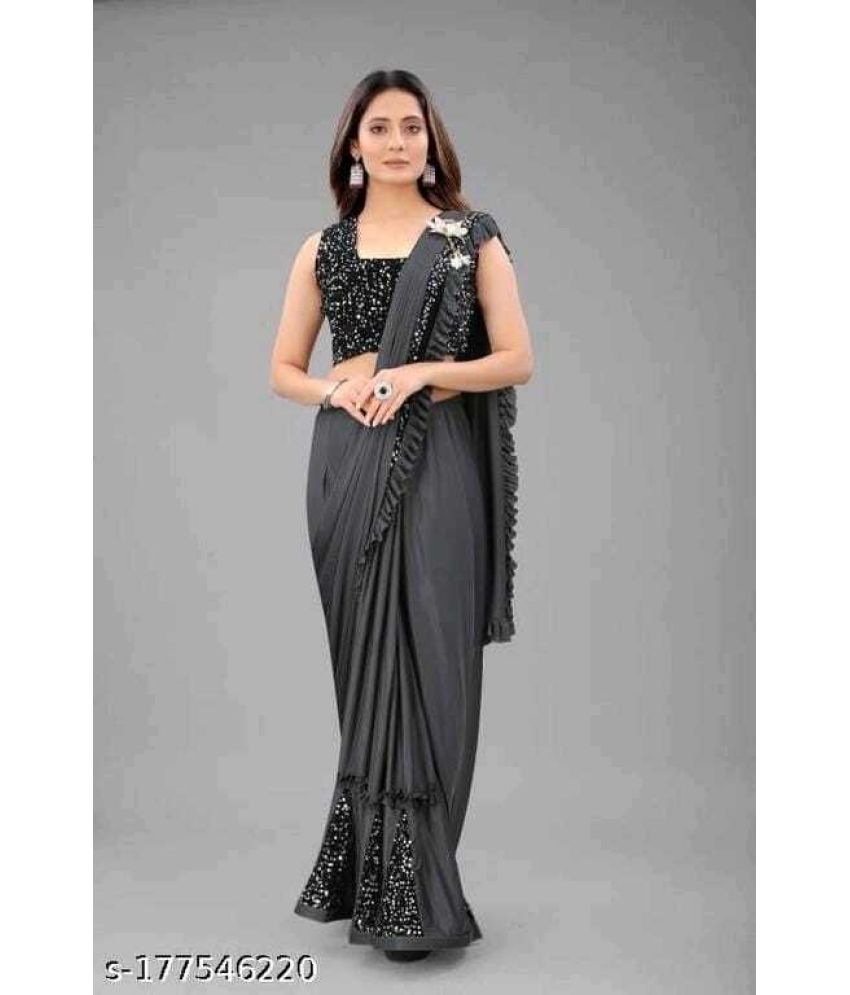     			Vkaran Cotton Silk Self Design Saree Without Blouse Piece - Grey ( Pack of 1 )