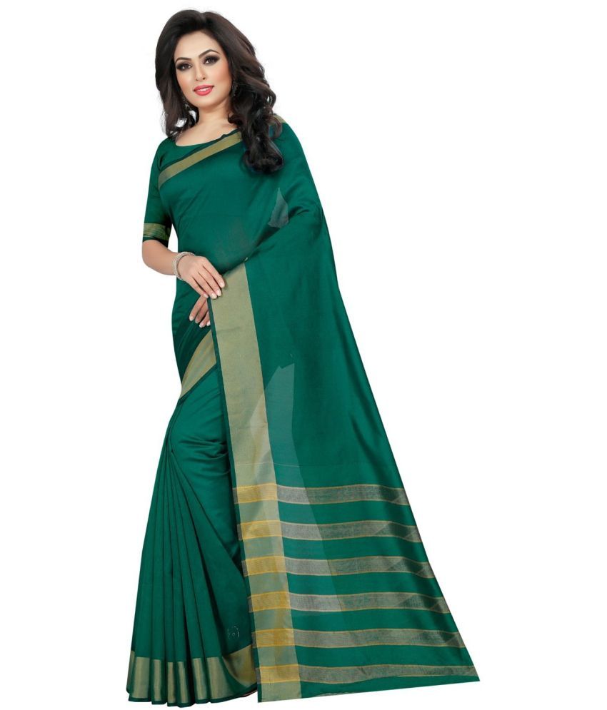     			Vkaran Cotton Silk Solid Saree Without Blouse Piece - Green ( Pack of 1 )