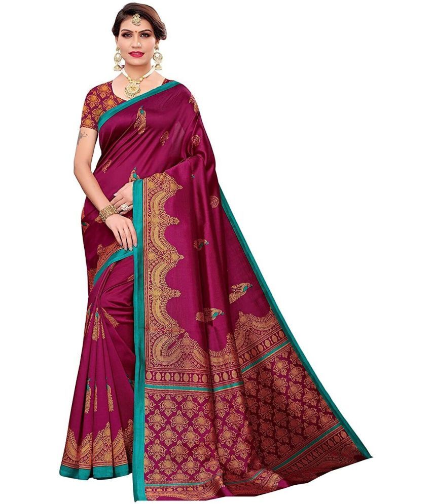     			Vkaran Cotton Silk Woven Saree Without Blouse Piece - Purple ( Pack of 1 )