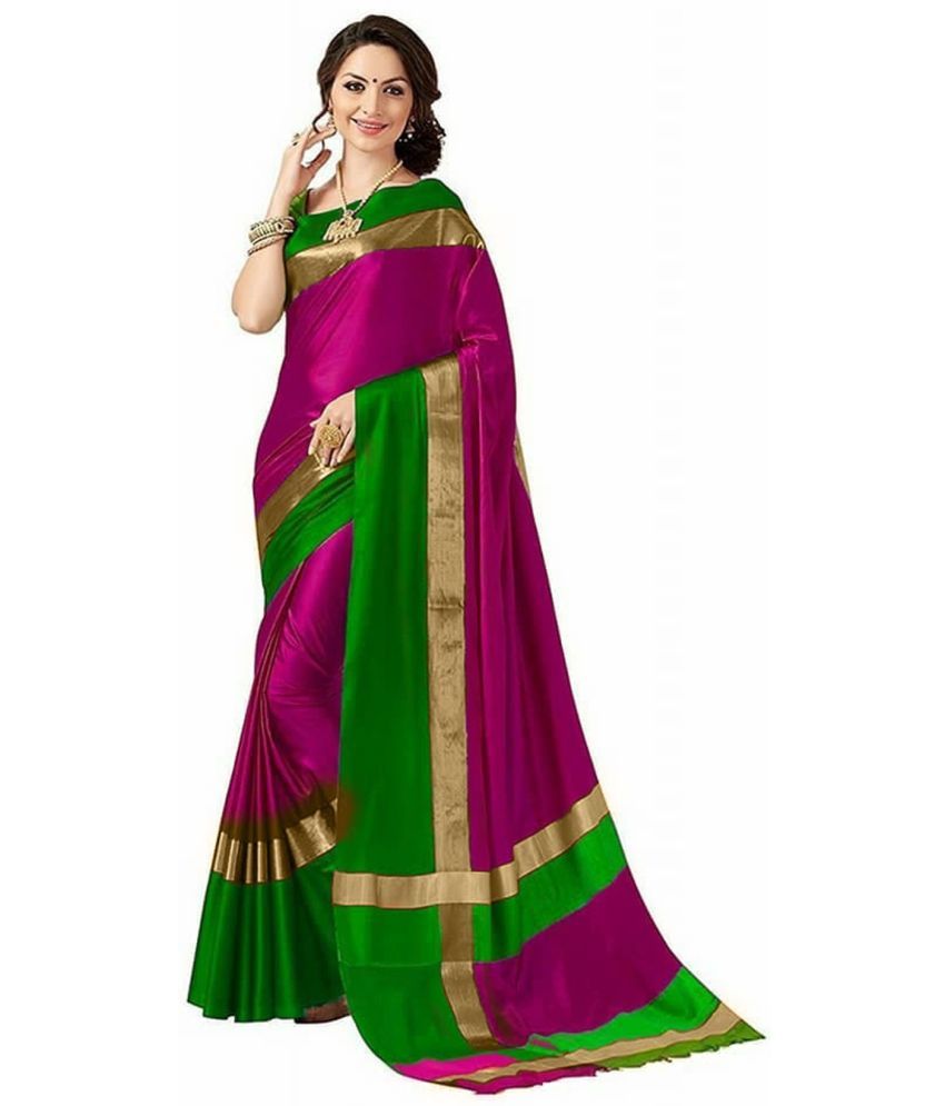     			Vkaran Cotton Silk Woven Saree Without Blouse Piece - Multicolor ( Pack of 1 )