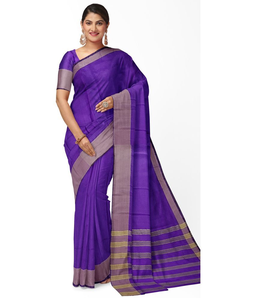     			Vkaran Cotton Silk Woven Saree Without Blouse Piece - Blue ( Pack of 1 )