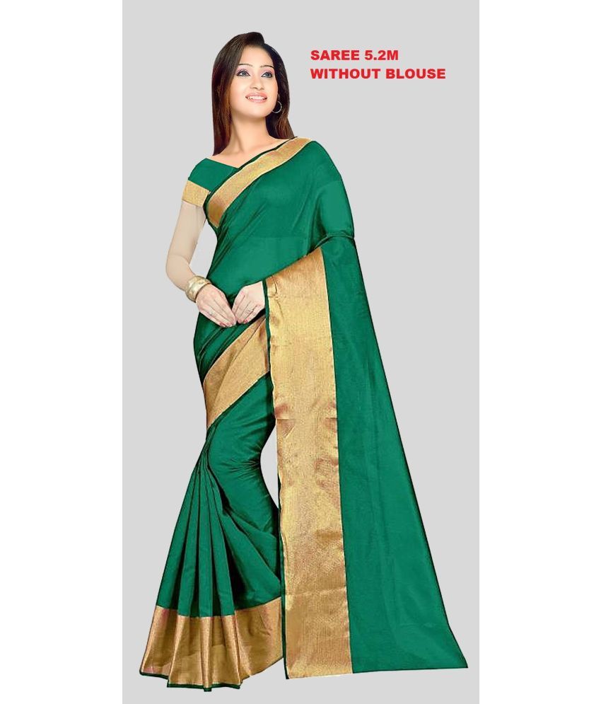     			Vkaran Cotton Silk Woven Saree Without Blouse Piece - Gold ( Pack of 1 )