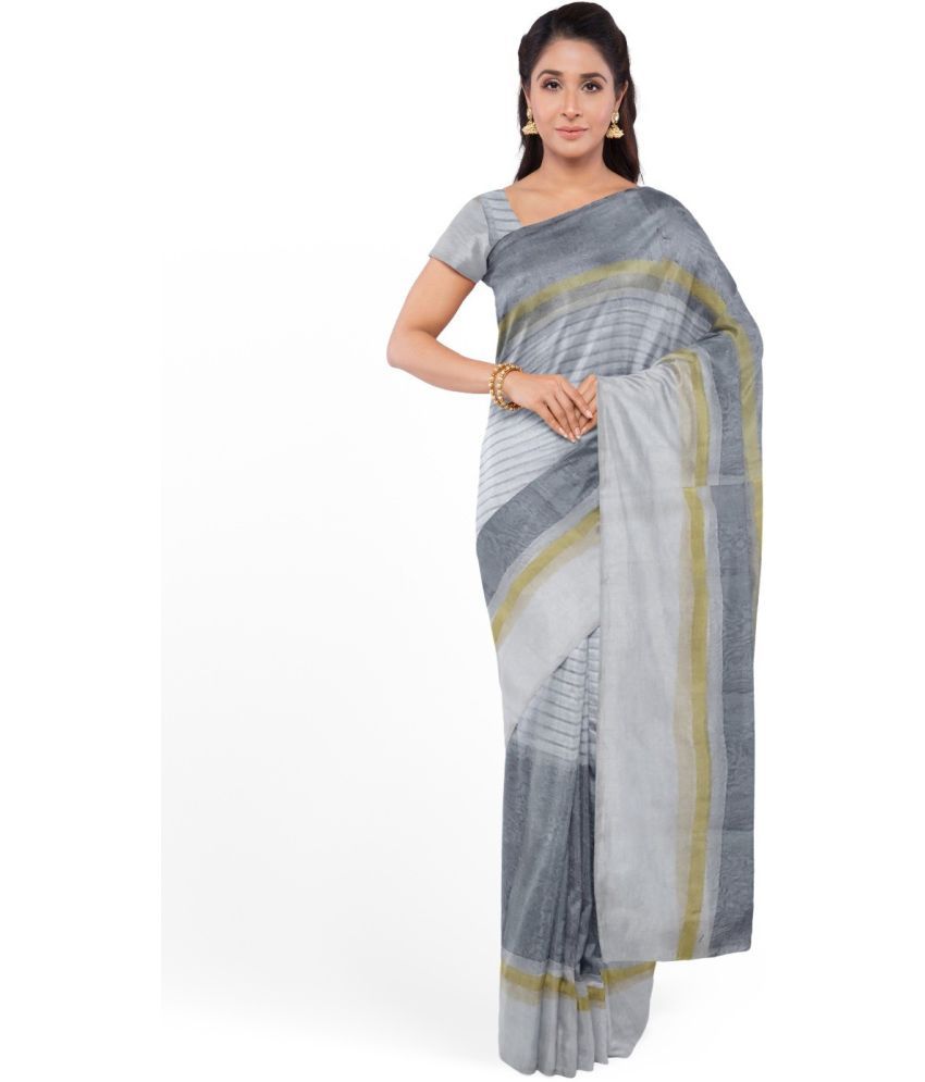     			Vkaran Cotton Silk Woven Saree Without Blouse Piece - Grey ( Pack of 1 )