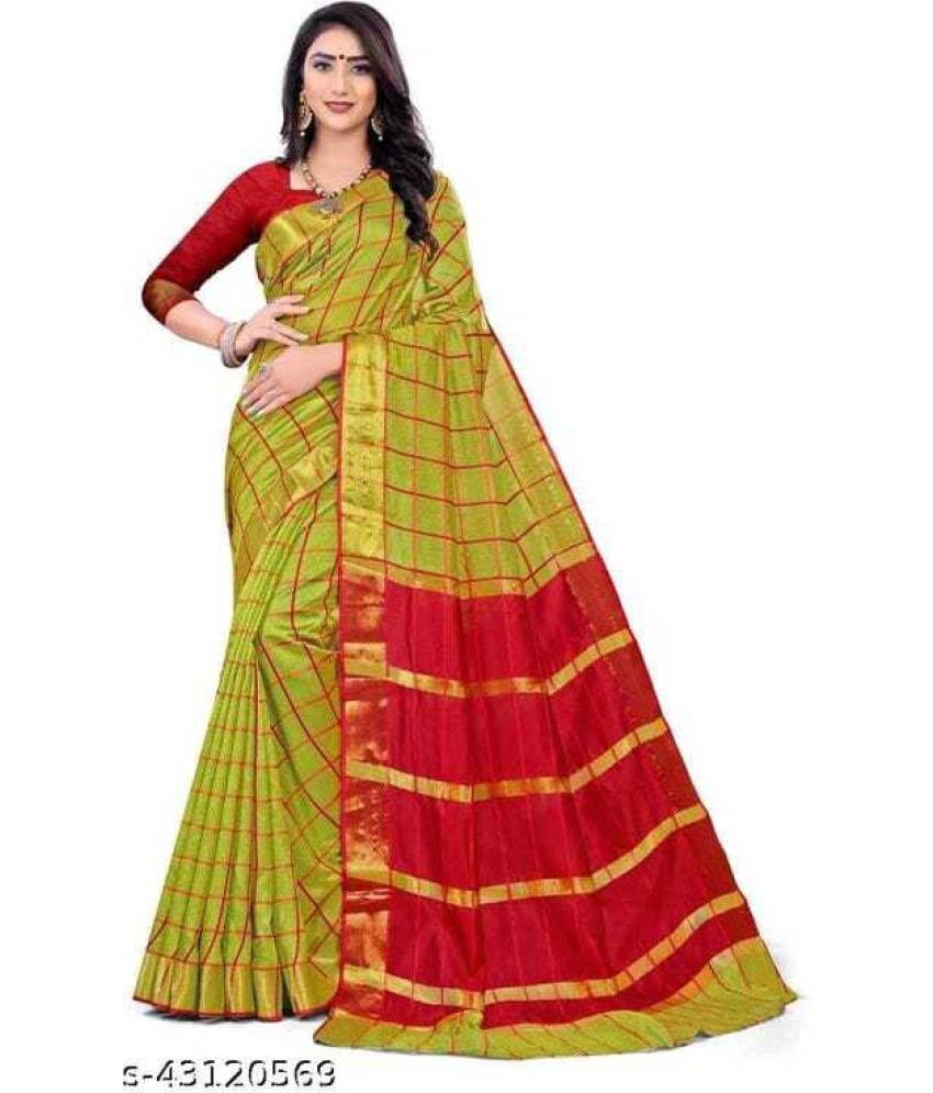     			Vkaran Cotton Silk Woven Saree Without Blouse Piece - Gold ( Pack of 1 )