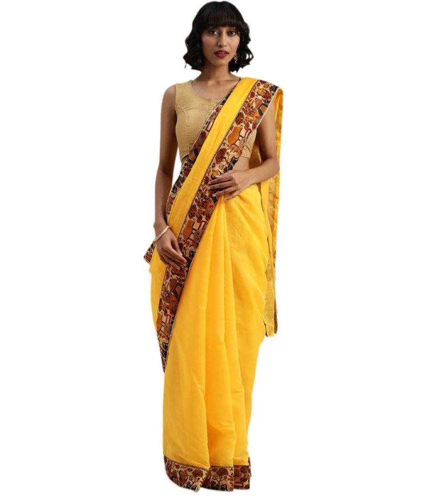     			Vkaran Cotton Silk Woven Saree Without Blouse Piece - Yellow ( Pack of 1 )