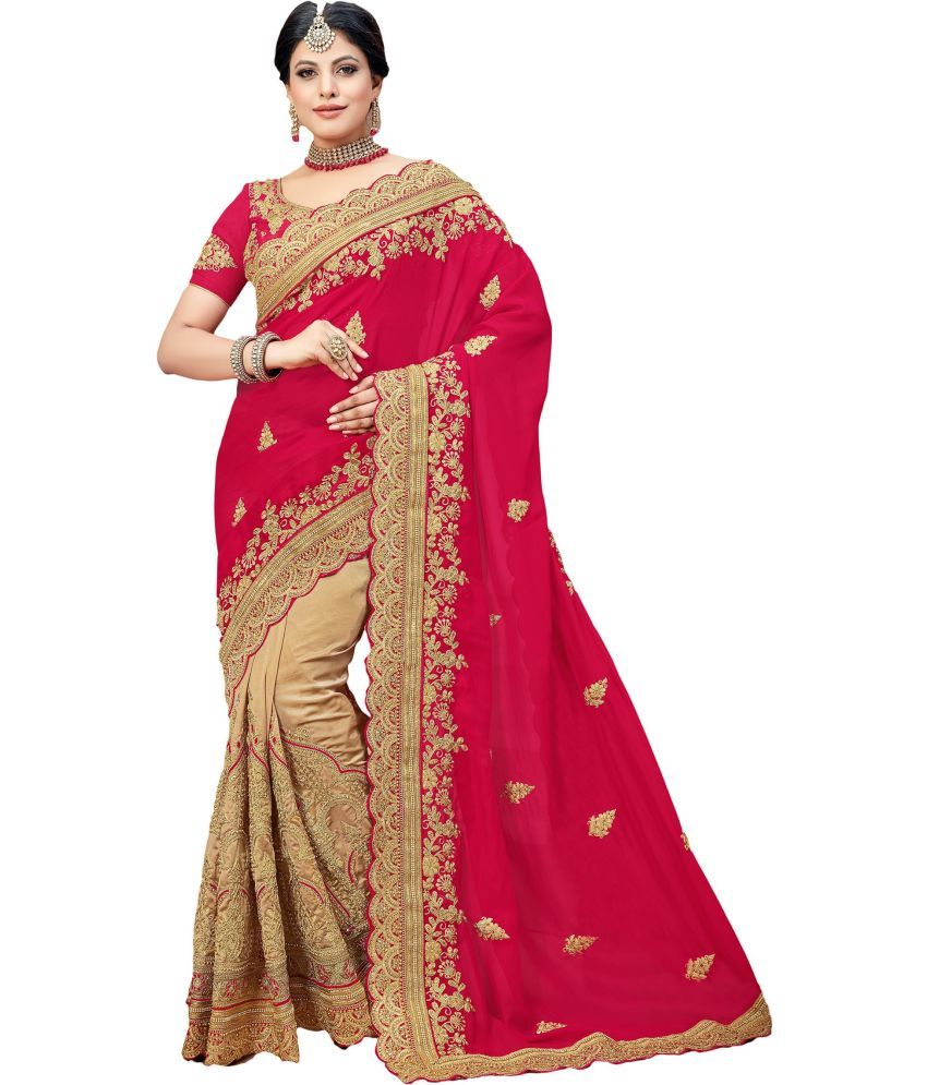     			kedar fab Silk Blend Embroidered Saree With Blouse Piece - Red ( Pack of 1 )