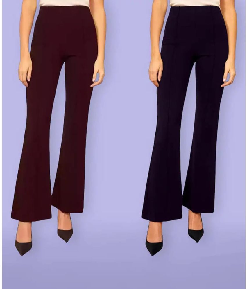     			woodzon Black,Maroon Cotton Blend Straight Women's Palazzos ( Pack of 2 )