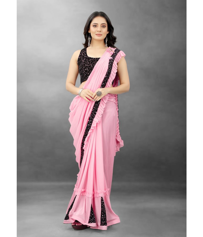     			A TO Z CART Lycra Embellished Saree With Blouse Piece - Pink ( Pack of 1 )