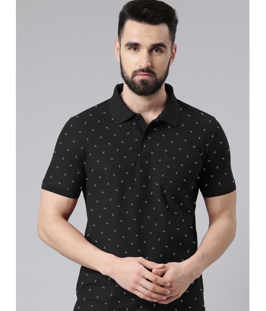     			Merriment Cotton Regular Fit Printed Half Sleeves Men's Polo T Shirt - Black ( Pack of 1 )