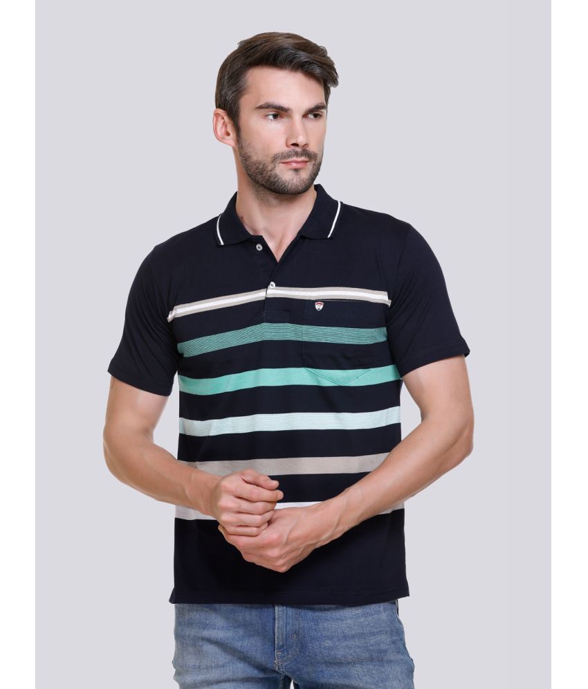     			Otaya Plus Cotton Blend Regular Fit Striped Half Sleeves Men's Polo T Shirt - Black ( Pack of 1 )