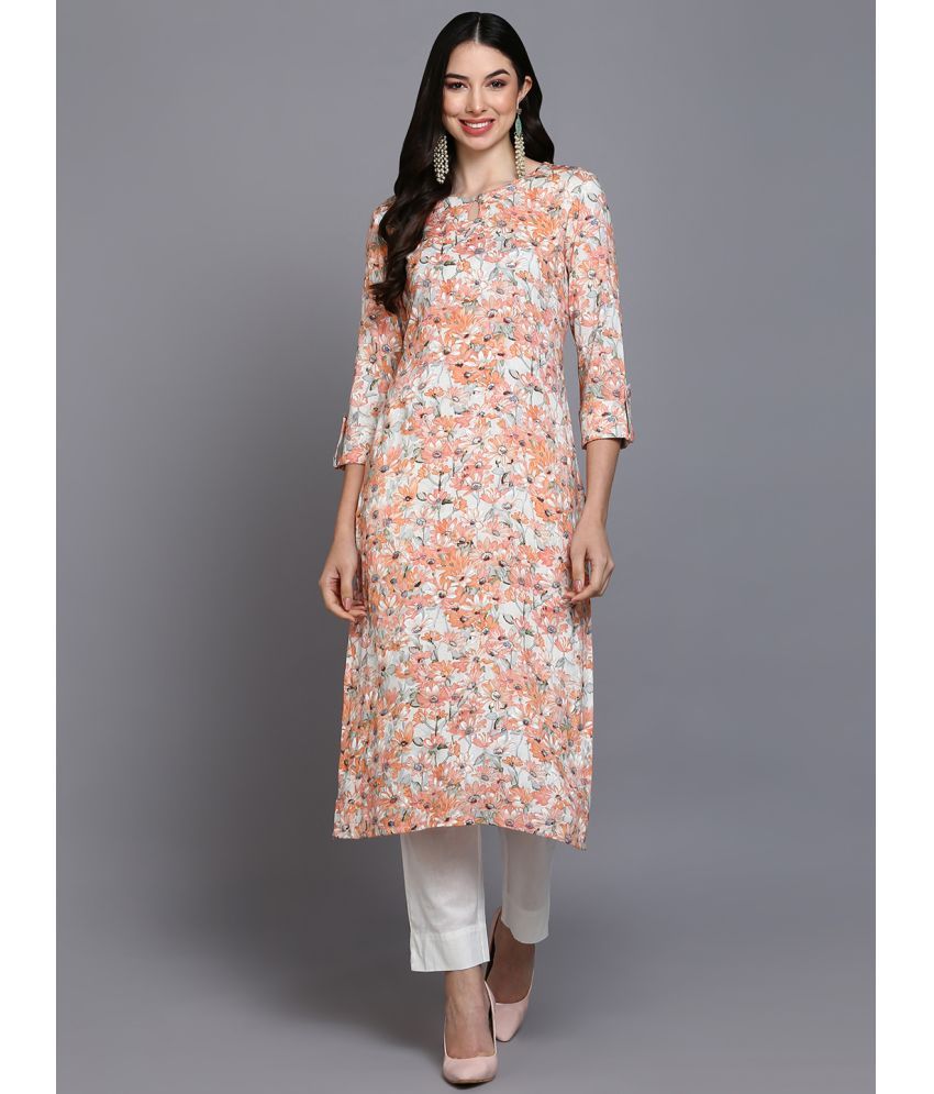     			Vaamsi Silk Blend Printed Straight Women's Kurti - Peach ( Pack of 1 )