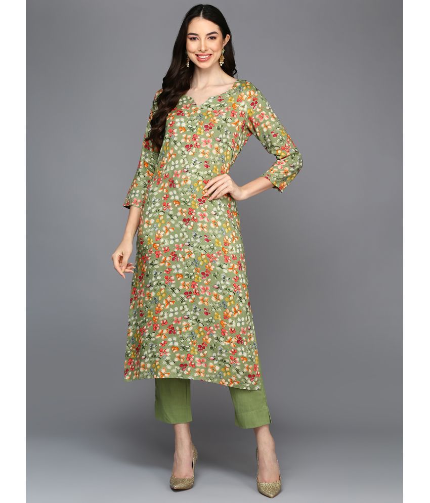     			Vaamsi Viscose Printed Straight Women's Kurti - Green ( Pack of 1 )