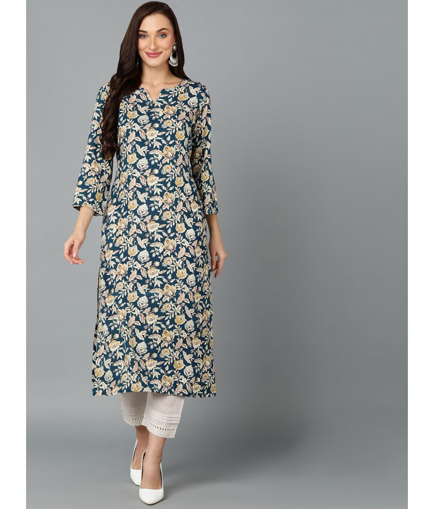     			Vaamsi Viscose Printed Straight Women's Kurti - Navy Blue ( Pack of 1 )