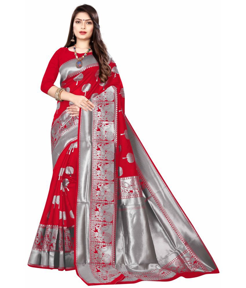     			kedar fab Jacquard Woven Saree With Blouse Piece - Red ( Pack of 1 )