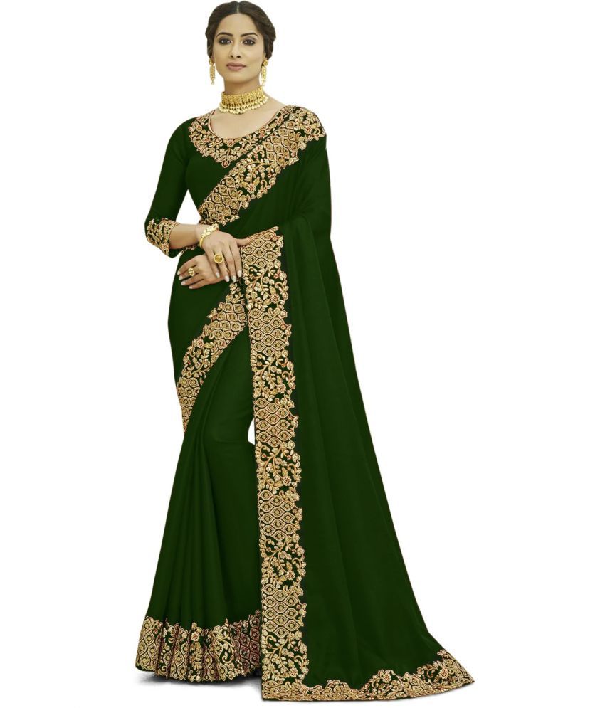     			kedar fab Silk Blend Embroidered Saree With Blouse Piece - Green ( Pack of 1 )