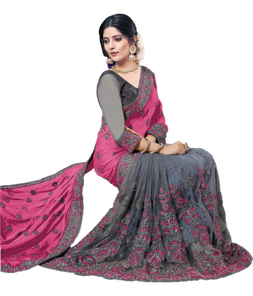     			kedar fab Silk Blend Embroidered Saree With Blouse Piece - Pink ( Pack of 1 )
