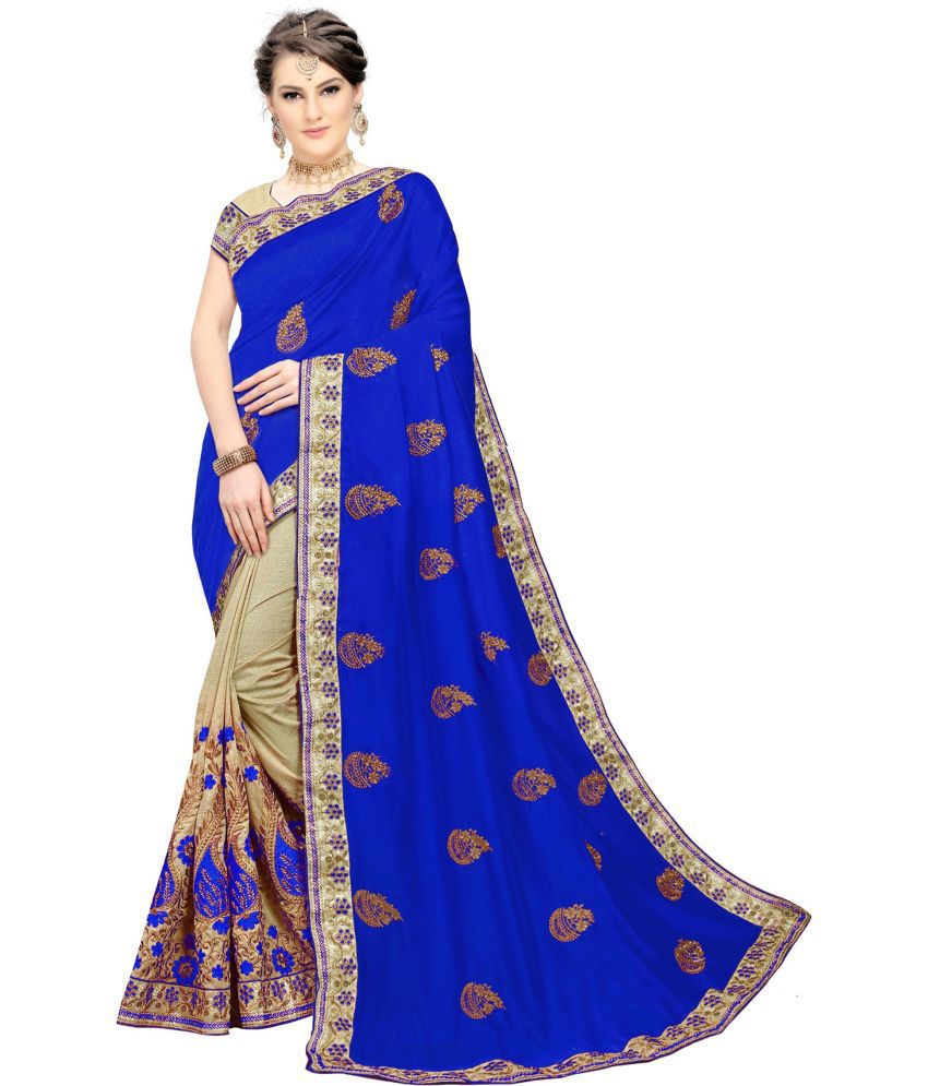     			kedar fab Silk Blend Embroidered Saree With Blouse Piece - Light Blue ( Pack of 1 )