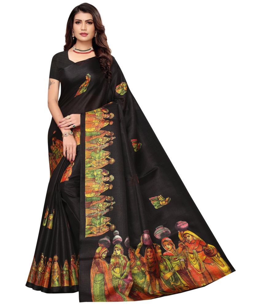     			Aadvika Art Silk Printed Saree With Blouse Piece - Black ( Pack of 1 )