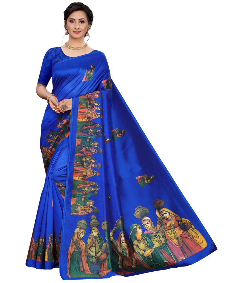     			Aadvika Art Silk Printed Saree With Blouse Piece - Blue ( Pack of 1 )