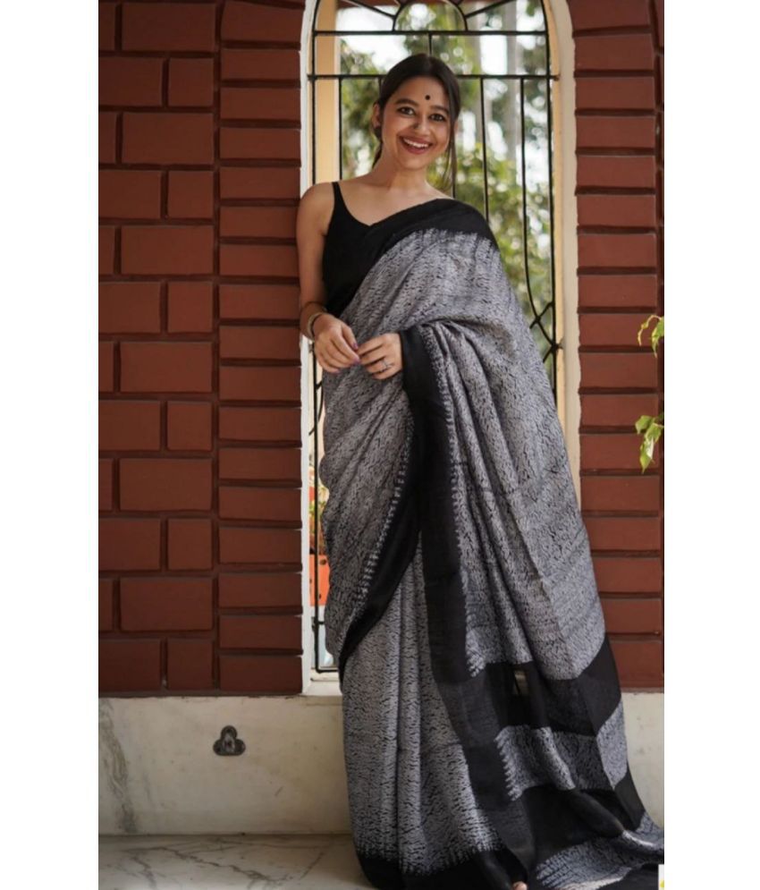    			Apnisha Banarasi Silk Embellished Saree With Blouse Piece - Grey ( Pack of 1 )