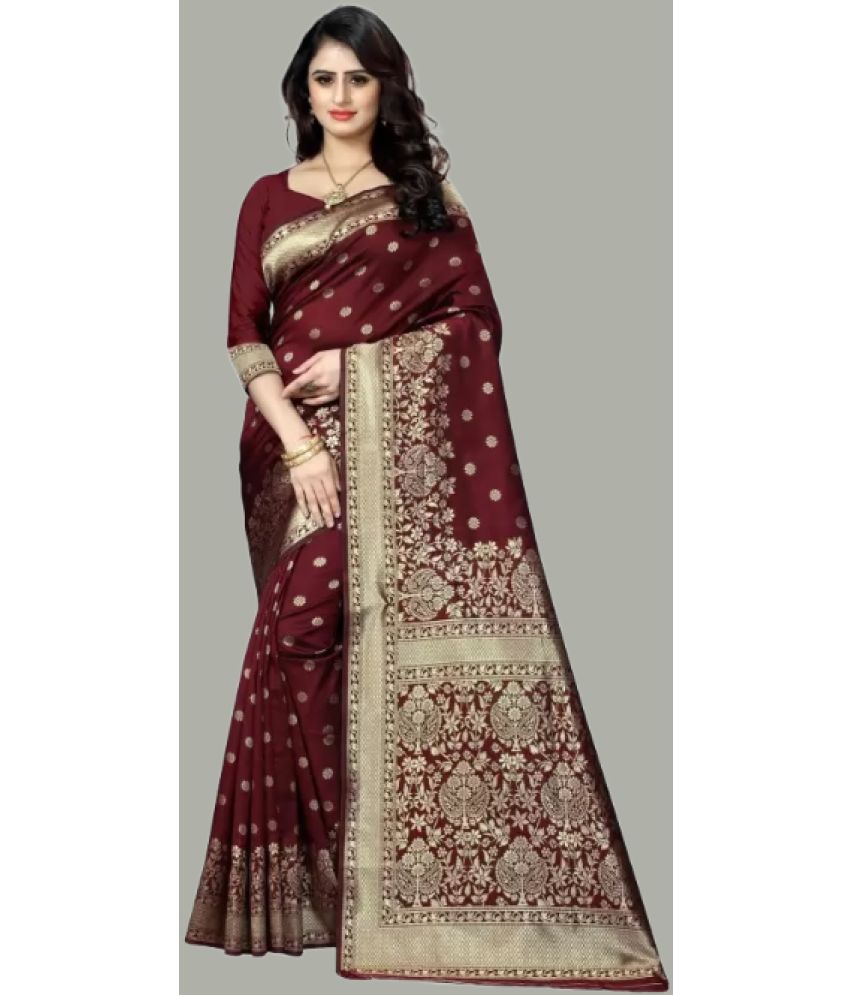     			GARIYA Banarasi Silk Woven Saree With Blouse Piece - Maroon ( Pack of 1 )