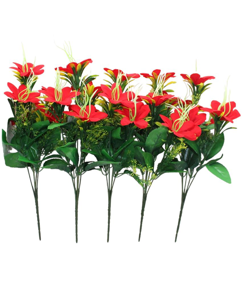     			Hidooa - Red Lily Artificial Flowers Bunch ( Pack of 5 )