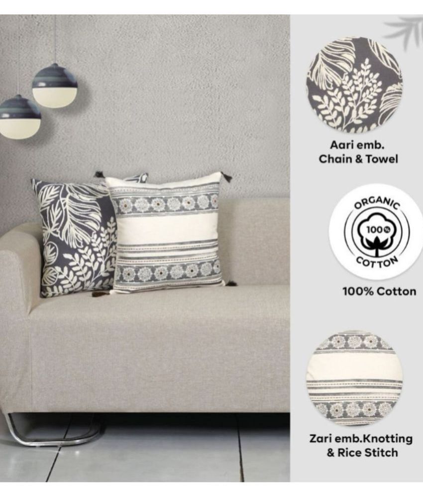     			ODE & CLEO Set of 3 Cotton Ethnic Square Cushion Cover (45X45)cm - Grey Melange
