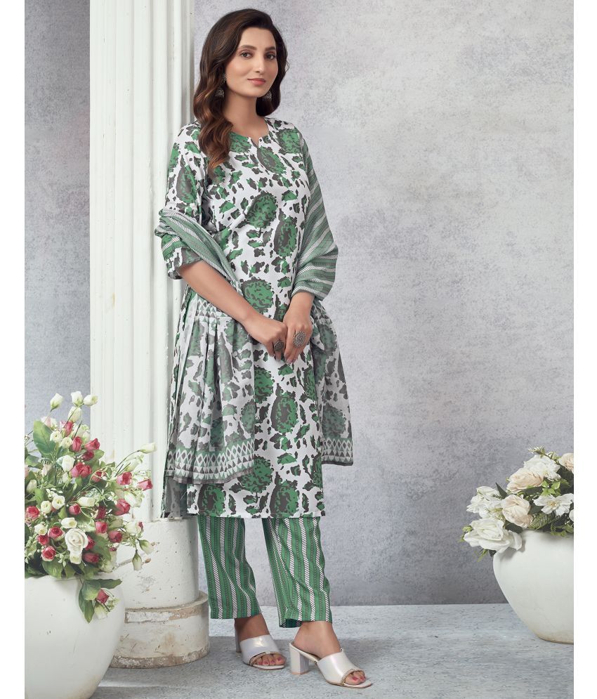     			Skylee Rayon Printed Kurti With Pants Women's Stitched Salwar Suit - Green ( Pack of 1 )