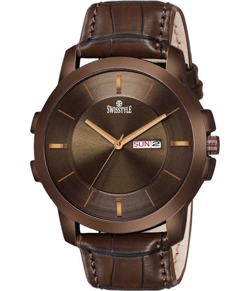     			Swisstyle Brown Leather Analog Men's Watch