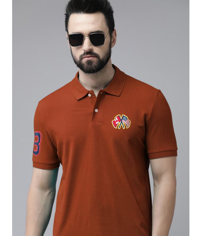    			Merriment Cotton Blend Regular Fit Embroidered Half Sleeves Men's Polo T Shirt - Rust ( Pack of 1 )