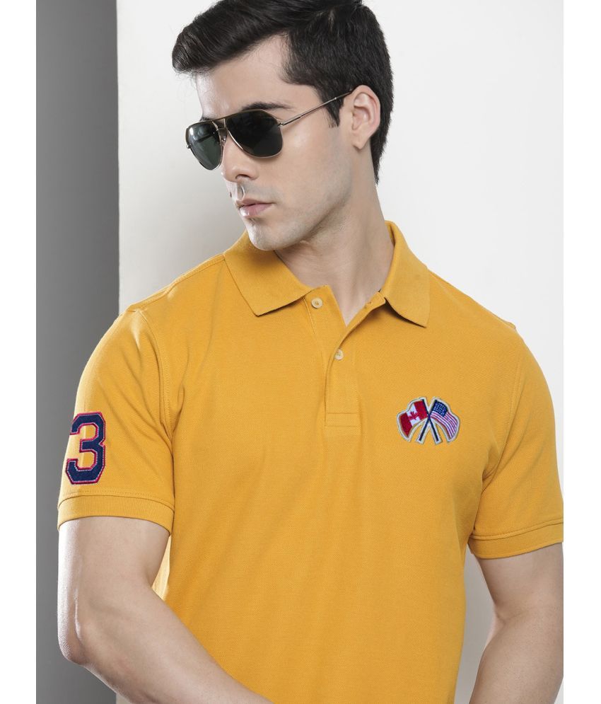     			Merriment Cotton Blend Regular Fit Embroidered Half Sleeves Men's Polo T Shirt - Mustard ( Pack of 1 )