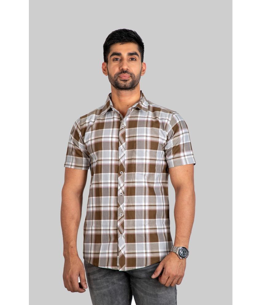     			Oxford Cotton Blend Regular Fit Checks Half Sleeves Men's Casual Shirt - Brown ( Pack of 1 )