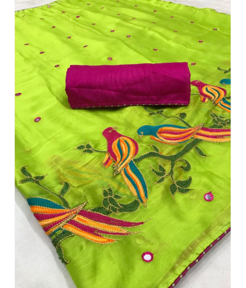     			Poshvariety Silk Blend Self Design Saree With Blouse Piece - Green ( Pack of 1 )