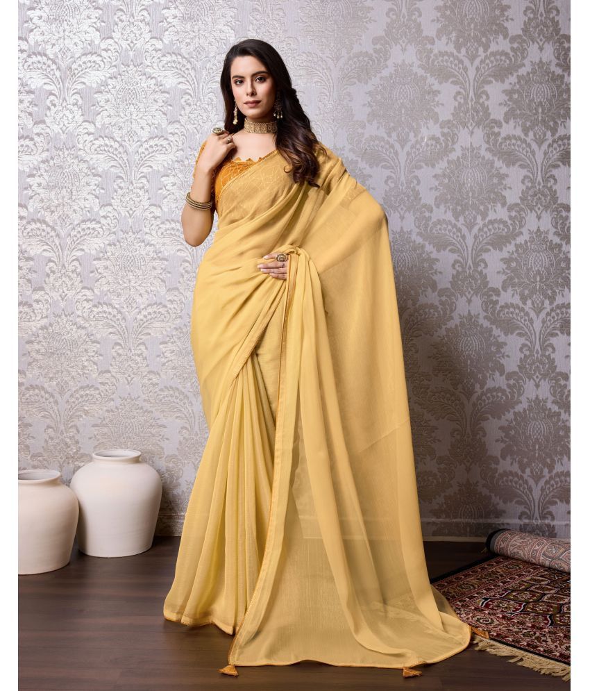     			Rekha Maniyar Chiffon Woven Saree With Blouse Piece - Yellow ( Pack of 1 )