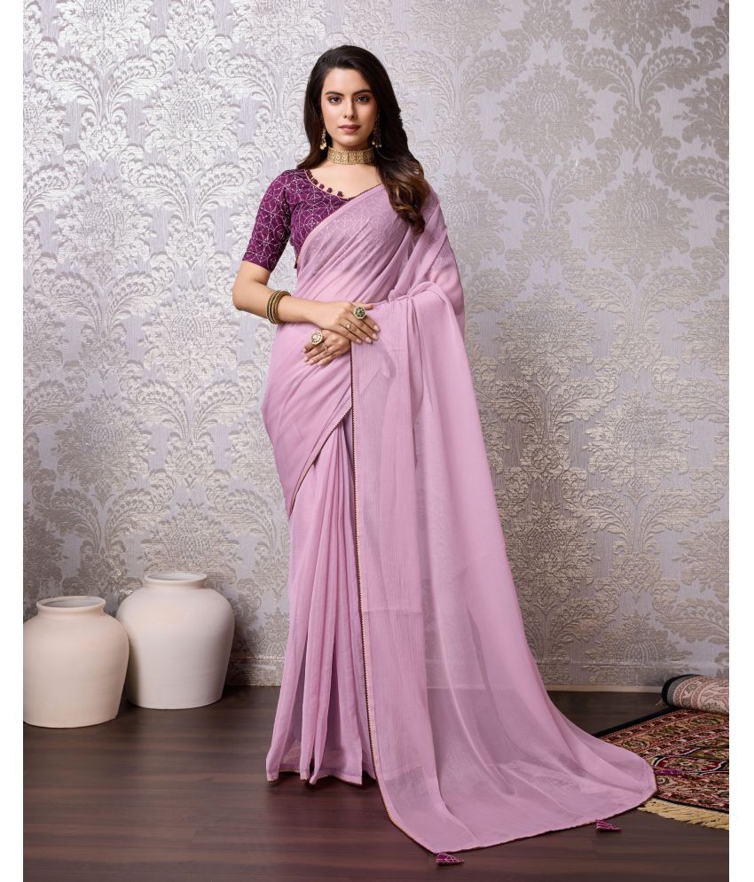     			Rekha Maniyar Fashions Chiffon Woven Saree With Blouse Piece - Purple ( Pack of 1 )