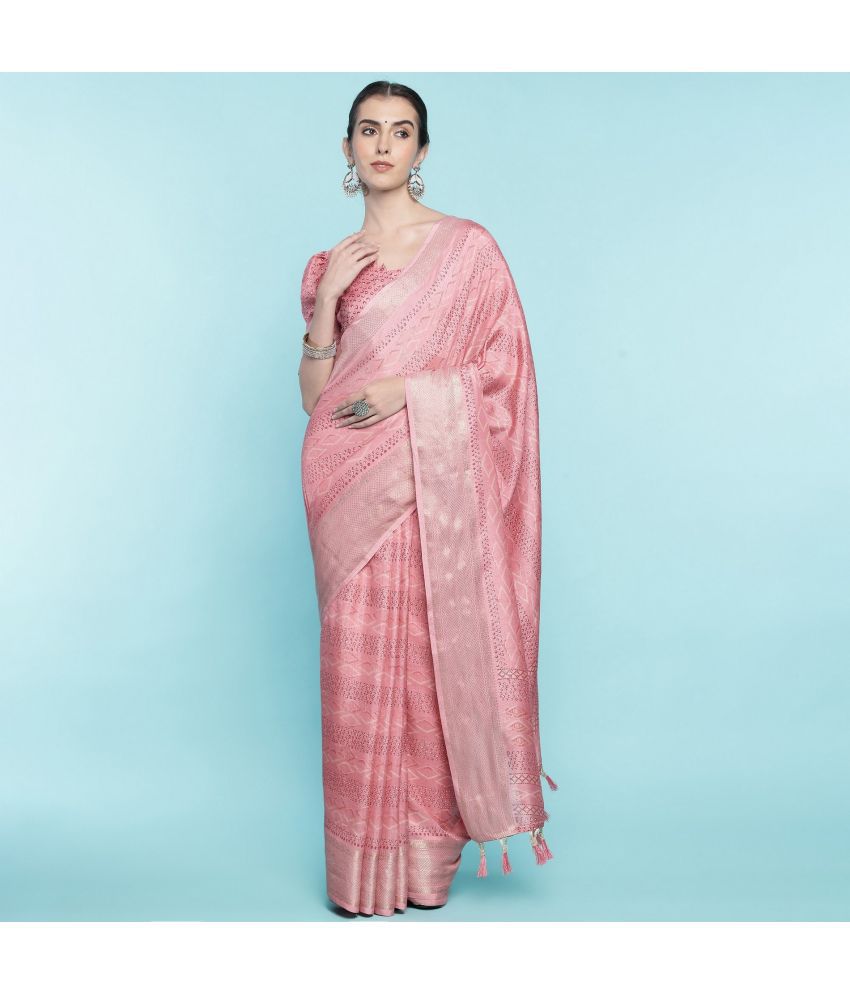     			Rekha Maniyar Fashions Silk Printed Saree With Blouse Piece - Pink ( Pack of 1 )