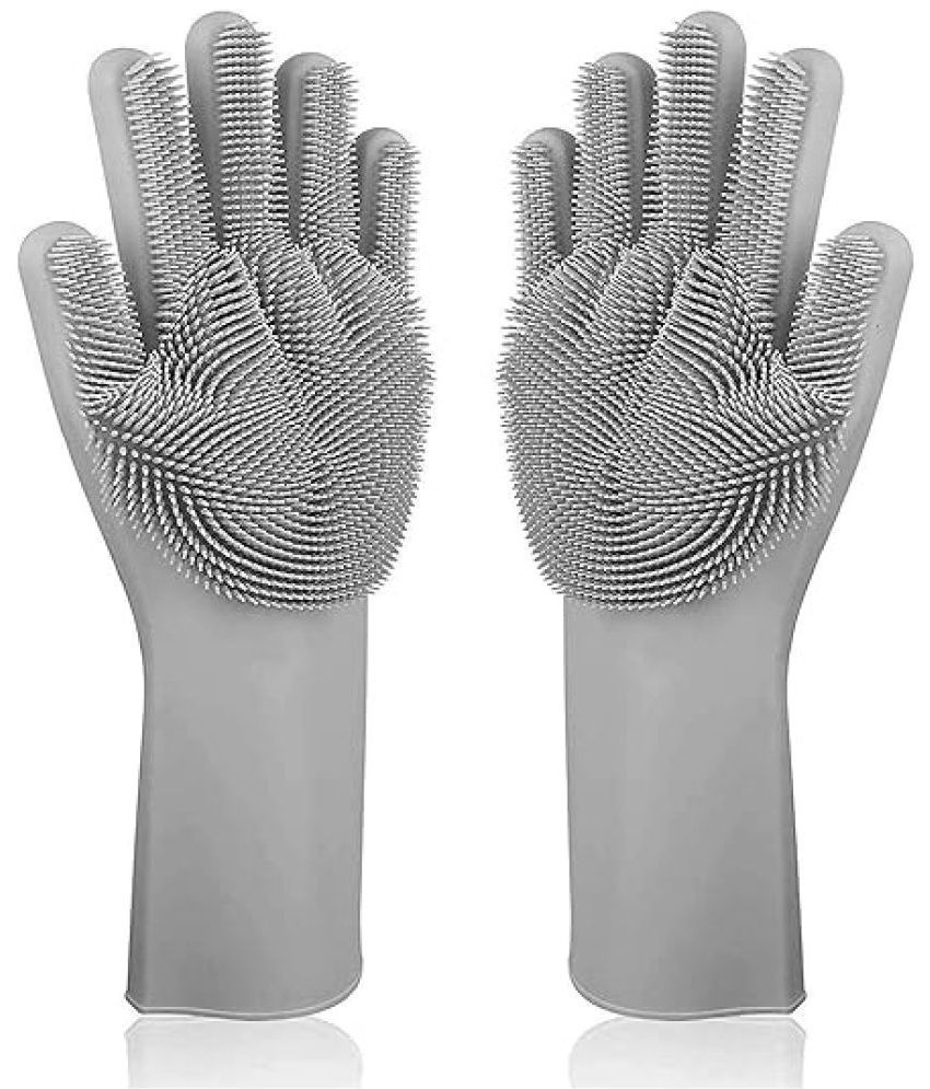     			Shopeleven Light Grey Rubber Free Size Cleaning Gloves ( Pack of 1 )