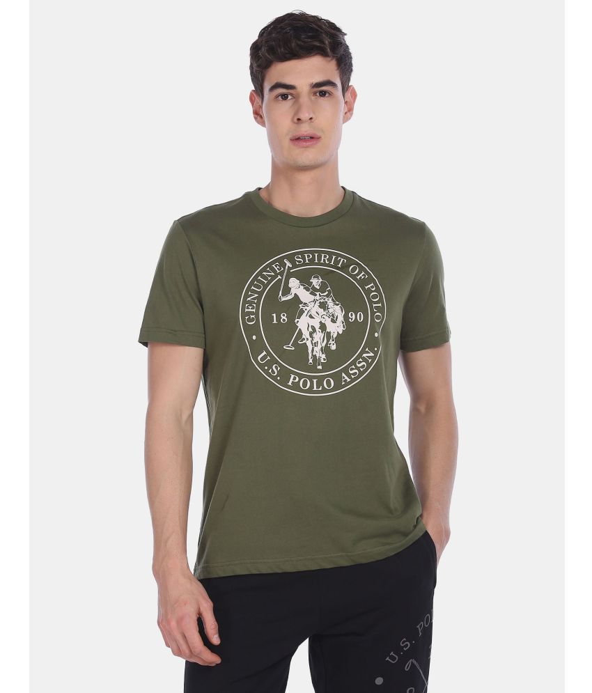     			U.S. Polo Assn. Cotton Regular Fit Printed Half Sleeves Men's T-Shirt - Olive Green ( Pack of 1 )