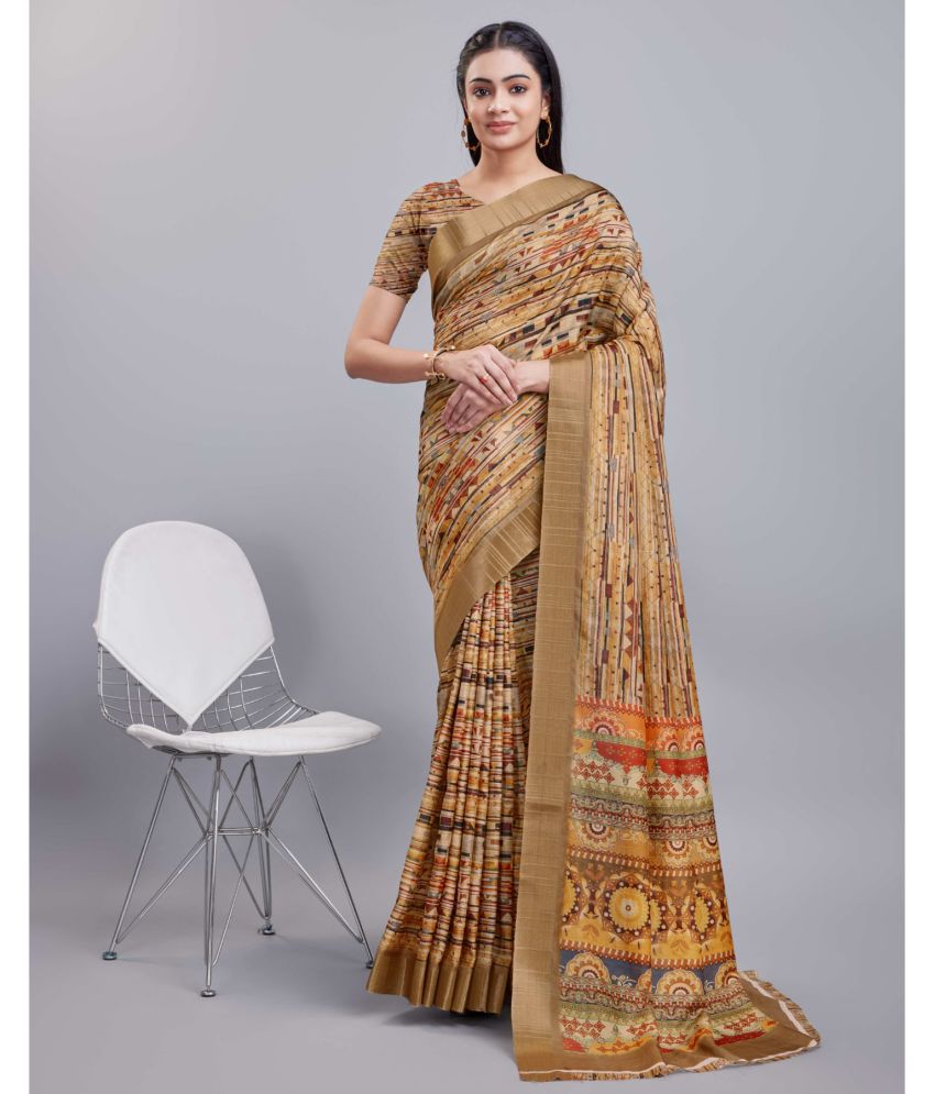     			Aadvik Cotton Silk Printed Saree With Blouse Piece - Brown ( Pack of 1 )