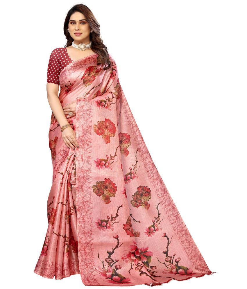     			Aadvika Art Silk Printed Saree With Blouse Piece - Pink ( Pack of 1 )