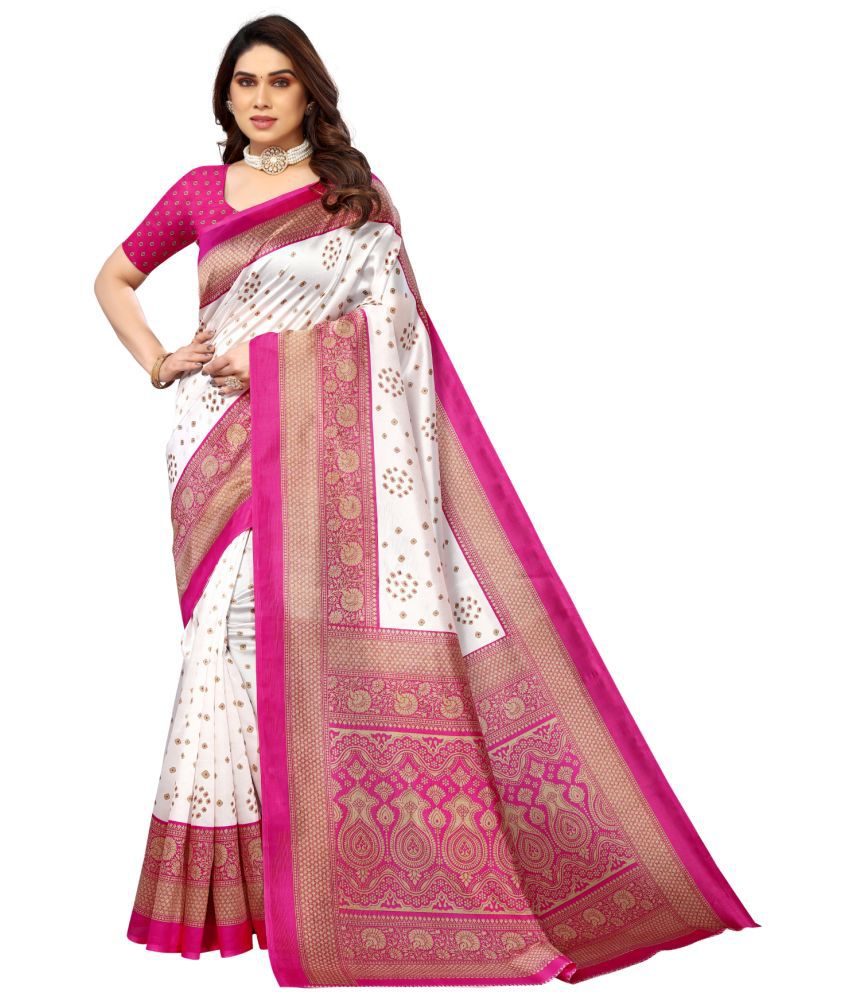     			Aadvika Art Silk Printed Saree With Blouse Piece - Pink ( Pack of 1 )