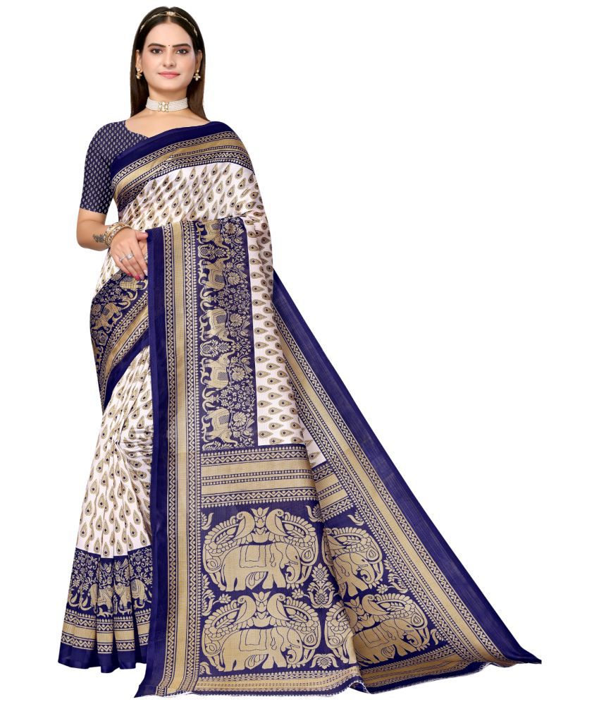     			Aadvika Art Silk Printed Saree With Blouse Piece - Blue ( Pack of 1 )