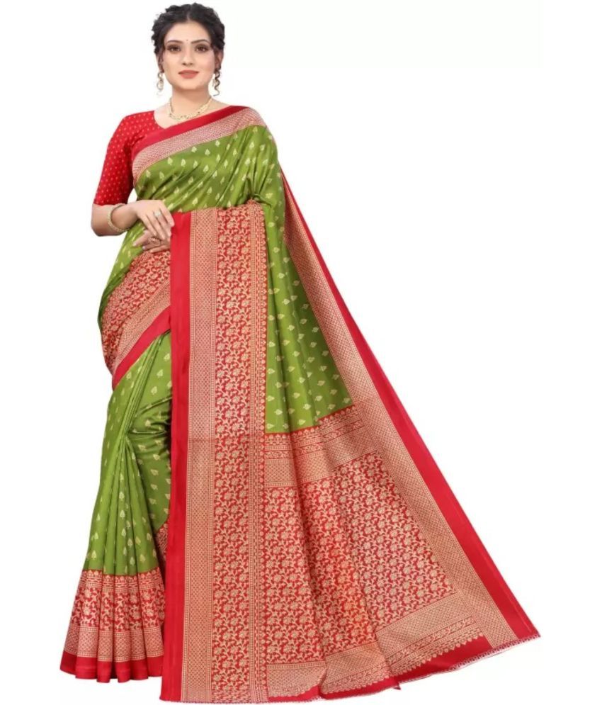     			Aadvika Art Silk Printed Saree With Blouse Piece - Green ( Pack of 1 )