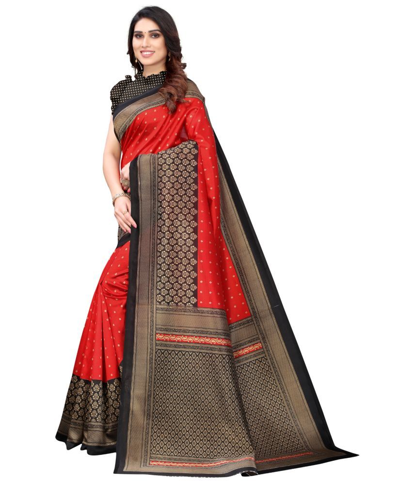     			Aadvika Art Silk Printed Saree With Blouse Piece - Red ( Pack of 1 )