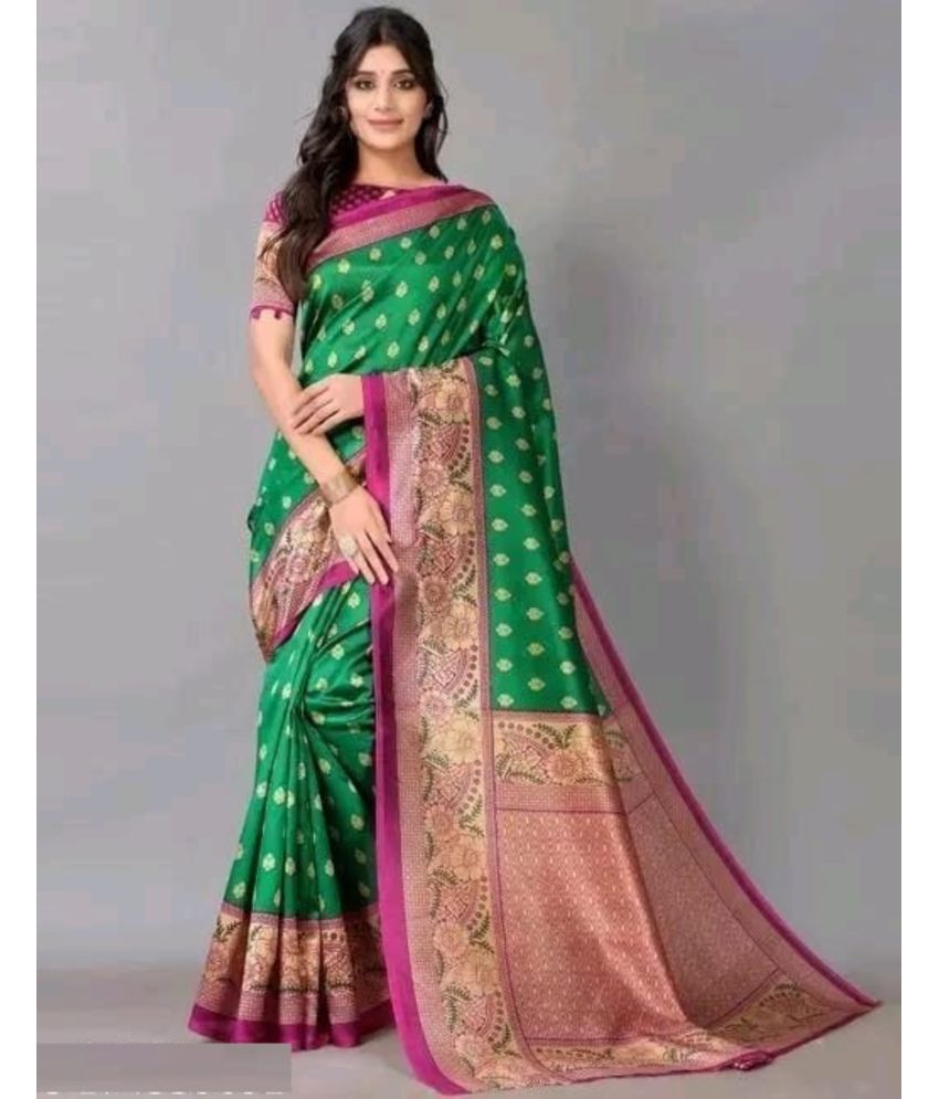     			Aadvika Art Silk Printed Saree With Blouse Piece - Green ( Pack of 1 )