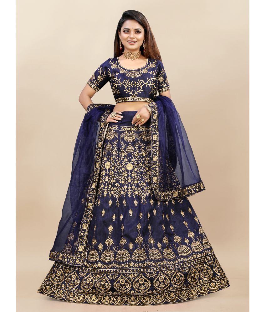     			Aika Navy Bangalore Silk Unstitched Unstitched Lehenga Single