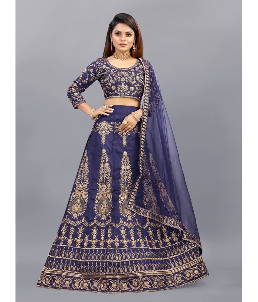     			Aika Navy Bangalore Silk Unstitched Unstitched Lehenga Single