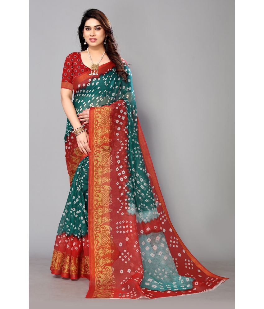     			HEMA SILK MILLS Cotton Blend Printed Saree With Blouse Piece - Green ( Pack of 1 )