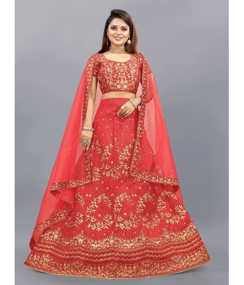     			JULEE Red Bangalore Silk Unstitched Unstitched Lehenga Single