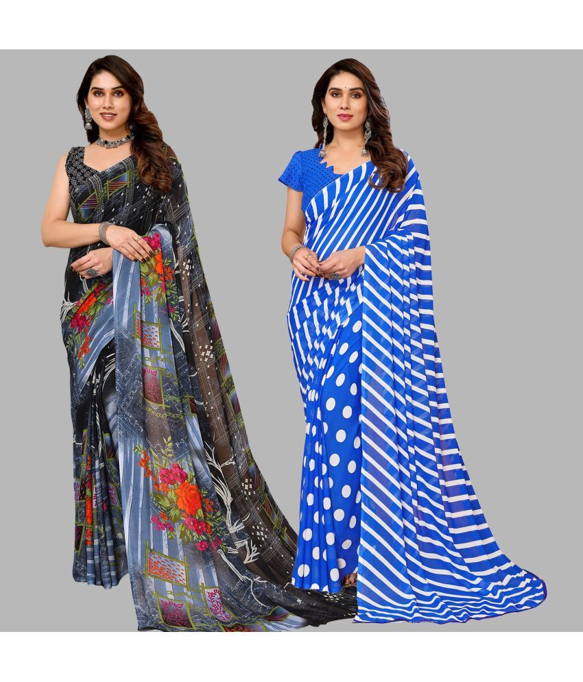     			Kashvi Sarees Georgette Printed Saree With Blouse Piece - Multicolor ( Pack of 2 )